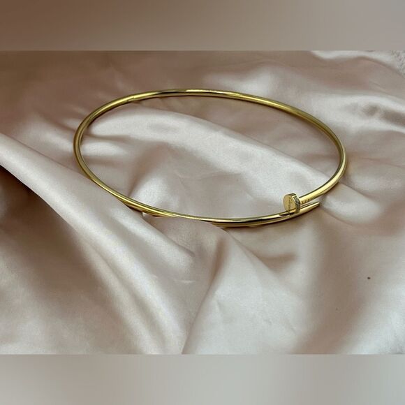 Gold Plated Stainless Steel Nail Shaped Necklace - Picture 1 of 6
